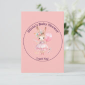 かわいいピンクのうさぎ赤ちゃんシャワー サンキューカード (スタンド正面)