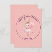 かわいいピンクのうさぎ赤ちゃんシャワー サンキューカード (正面/裏面)
