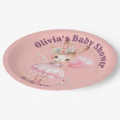 かわいいピンクのうさぎ赤ちゃんシャワー ペーパープレート (アングル)