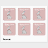 かわいいピンクのうさぎ ハッピーイースター スクエアシール (シート)