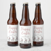 かわいいピンクのうさぎ ハッピーイースター ビールラベル (ボトル)