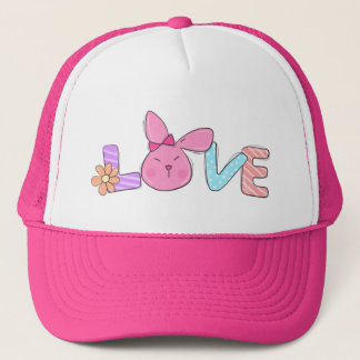 かわいいピンクのうさぎLOVEトラッカーズハット キャップ