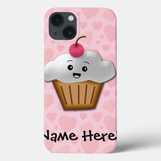 かわいいピンクのかわいいの幸せな顔のカップケーキの女の子 Case-Mate iPhoneケース (裏面)