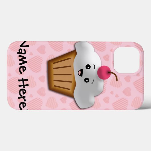 かわいいピンクのかわいいの幸せな顔のカップケーキの女の子 Case-Mate iPhoneケース (裏面 (横))