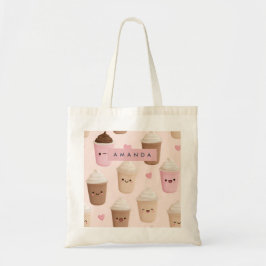 かわいいピンクのかわいいコーヒーカップ名入れギフト トートバッグ