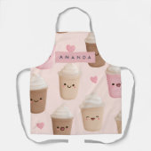 かわいいピンクのかわいいコーヒーカップ 名前入りギフト エプロン (正面)