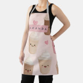 かわいいピンクのかわいいコーヒーカップ 名前入りギフト エプロン (インサイチュ)