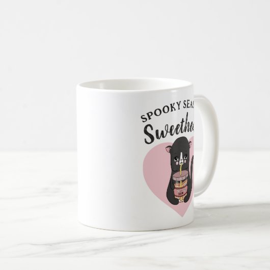かわいいピンクのかわいいネコ不気味シーズンスウィートアート コーヒーマグカップ (正面右)