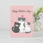 かわいいピンクのかわいいネコ母と子猫の母の日 シーズンカード (スタンド正面)