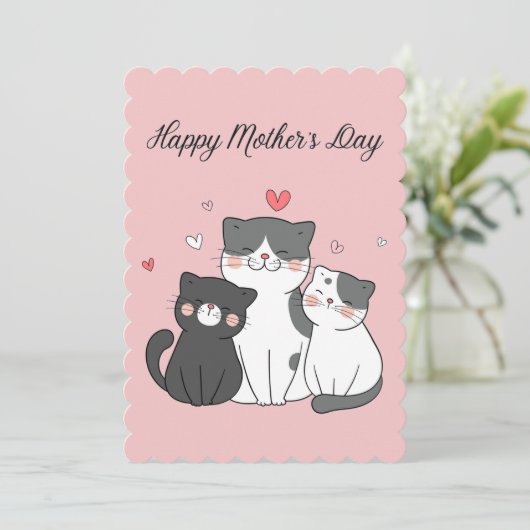 かわいいピンクのかわいいネコ母と子猫の母の日 シーズンカード (スタンド正面)
