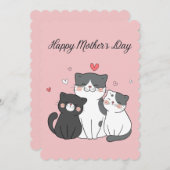 かわいいピンクのかわいいネコ母と子猫の母の日 シーズンカード (正面/裏面)