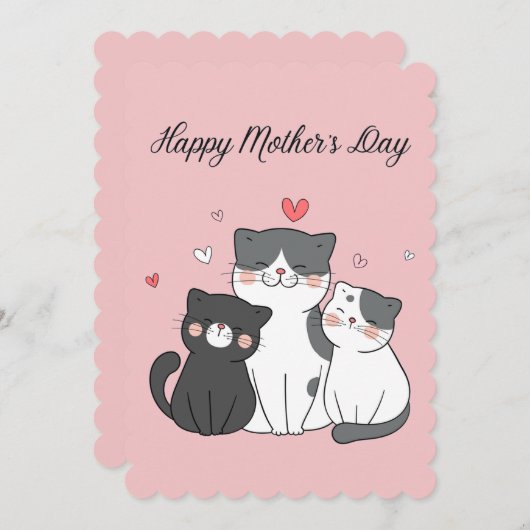 かわいいピンクのかわいいネコ母と子猫の母の日 シーズンカード (正面/裏面)