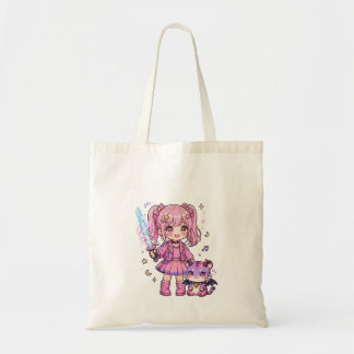 かわいいピンクのかわいい悪魔狩り少女と魔法の剣 トートバッグ