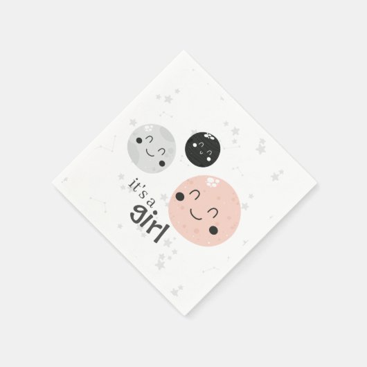 かわいいピンクのかわいい惑星と月の赤ちゃんシャワー スタンダードカクテルナプキン (角)