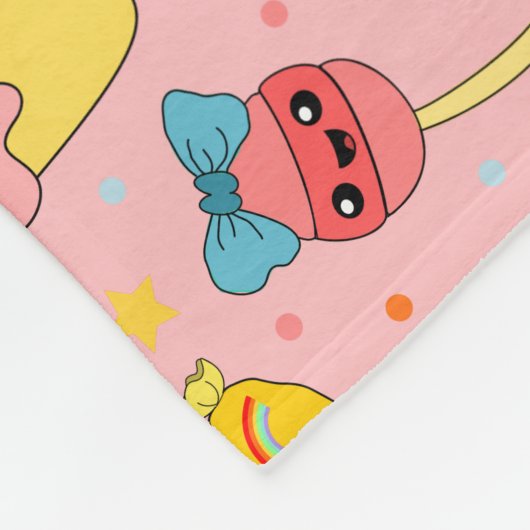 かわいいピンクのかわいい甘い食べ物マンガパターンキッズ フリースブランケット (角)