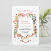 かわいいピンクのくるみ割り人形のクリスマスガール 1歳の誕生日 招待状 (スタンド正面)