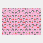 かわいいピンクのさくらんぼガール ラッピングペーパーシート (正面3)