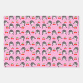 かわいいピンクのさくらんぼガール ラッピングペーパーシート (正面)