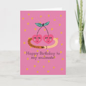 かわいいピンクのさくらんぼ&ハート写真,ロマンチックな誕生日 カード (正面)