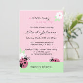 かわいいピンクのてんとう虫のミントの女の子のベビーシャワーの招待 招待状 (スタンド正面)