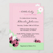 かわいいピンクのてんとう虫のミントの女の子のベビーシャワーの招待 招待状 (正面/裏面)