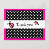 かわいいピンクのてんとう虫 フラット サンクス ノート カード (裏面)