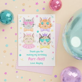 かわいいピンクのねこちゃん誕生日パーティー サンキューカード