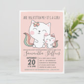 かわいいピンクのねこちゃん 女の子のベイビーシャワー 招待状 (スタンド正面)