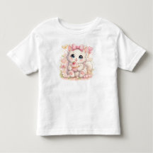 かわいいピンクのねこグラフィックTシャツ 女の子&男の子