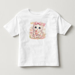 かわいいピンクのねこグラフィックTシャツ 女の子&男の子 トドラーTシャツ