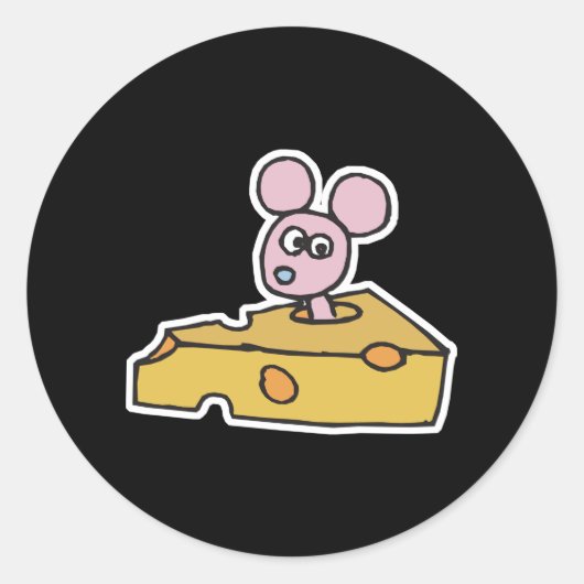 かわいいピンクのねずみ スイスチーズの中に ラウンドシール (正面)