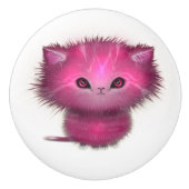 かわいいピンクのふわふわ子猫 セラミックノブ (正面)