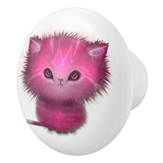 かわいいピンクのふわふわ子猫 セラミックノブ (右)