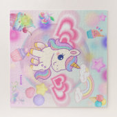 かわいいピンクのゆるふわユニコーン♡ ジグソーパズル (横)