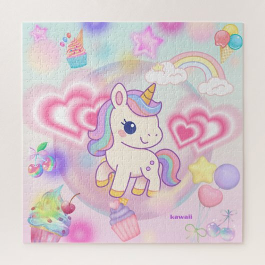 かわいいピンクのゆるふわユニコーン♡ ジグソーパズル (縦)