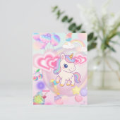 かわいいピンクのゆるふわユニコーン♡ ポストカード (スタンド正面)