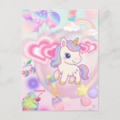 かわいいピンクのゆるふわユニコーン♡ ポストカード (正面)
