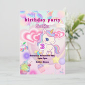 かわいいピンクのゆるふわユニコーン♡女の子の誕生日パーティー 招待状 (スタンド正面)