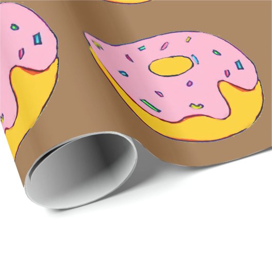 かわいいピンクのアイシングのドーナツ甘いデザートアート ラッピングペーパー (ロールコーナー)