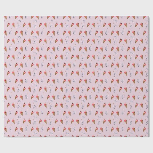 かわいいピンクのアイスクリームコーンパターン ラッピングペーパー (フラット)