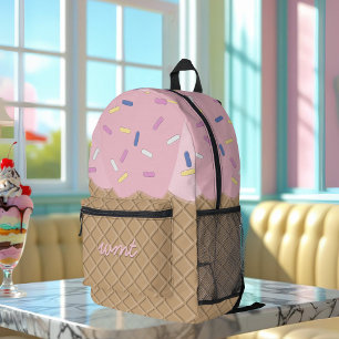 かわいいピンクのアイスクリームコーンモノグラム印刷バックパック プリントバックパック