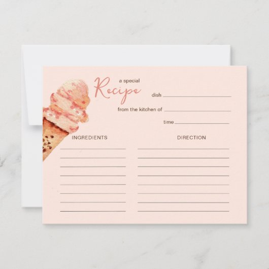 かわいいピンクのアイスクリームパーティーレシピカード 招待状 (正面)