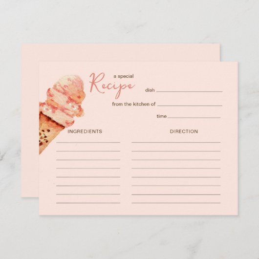 かわいいピンクのアイスクリームパーティーレシピカード 招待状 (正面/裏面)