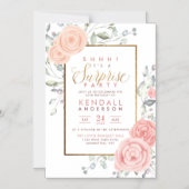 かわいいピンクのアクアレルフラワーズフローラサプライズパーティー マグネット招待状 (正面)