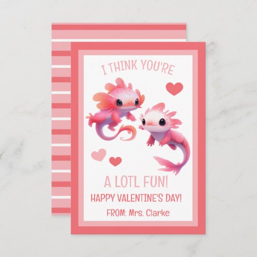 かわいいピンクのアクソロテルバレンタインデーのカード 招待状 (正面/裏面)