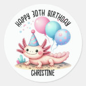 かわいいピンクのアクソロトル誕生日パーティーの好意 ラウンドシール (正面)