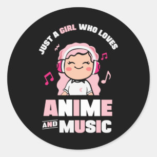 かわいいピンクのアニメガール アニメ&ミュージックラバー ラウンドシール