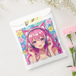 かわいいピンクのアニメ女子の誕生日パーティー フェイバーバッグ