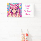 かわいいピンクのアニメ女子の誕生日パーティー 横断幕 (インサイチュ)