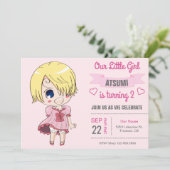 かわいいピンクのアニメ女子 誕生日パーティー招待状 招待状 (スタンド正面)